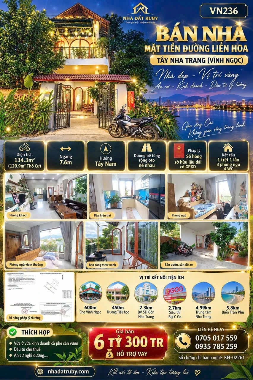 Bán nhà mặt tiền đường Liên Hoa, Vĩnh Ngọc, Nha Trang 134,3m2 giá 6,3 tỷ - Ảnh 1