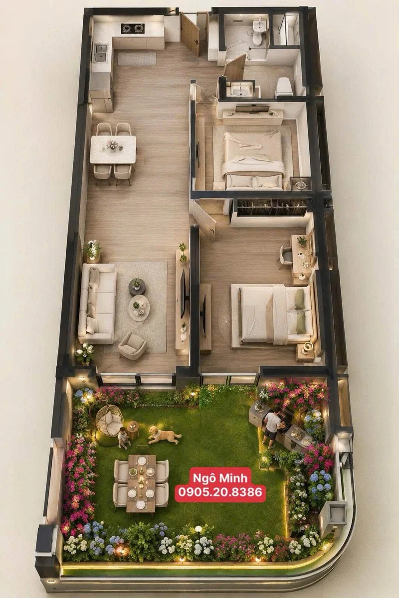 Bán căn hộ sân vườn 1PN+ Fours Tower 54,6m² tầng 3 tại Đà Nẵng - Ảnh thu nhỏ 2