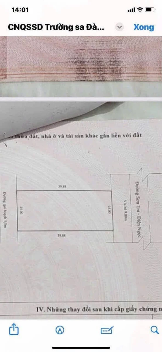 Bán lô đất 1000m2 Trường Sa gần sân bay 55 tỷ - Ảnh 1