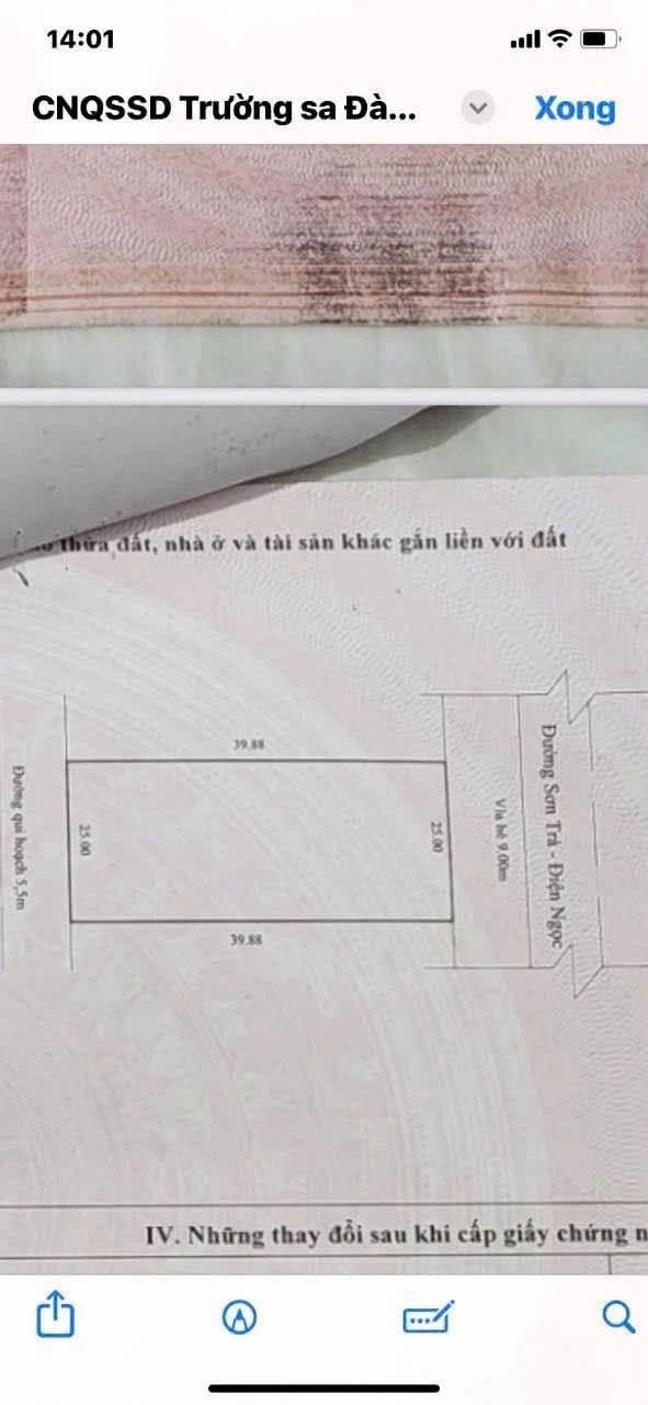 Bán lô đất 1000m2 Trường Sa gần sân bay 55 tỷ - Ảnh 1