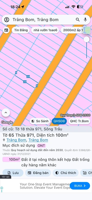 Bán đất Trảng Bom, Bình Dương 5x20m 500 triệu