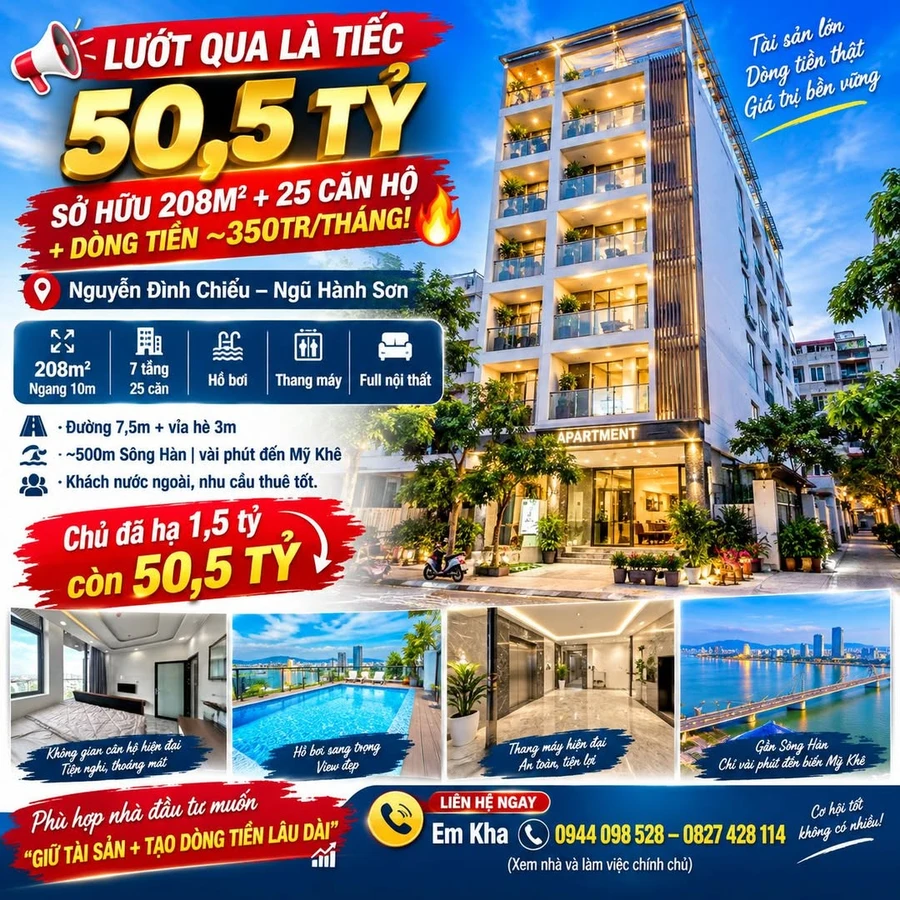 Bán shophouse 208m² 7 tầng 25 căn hộ Đà Nẵng 50,5 tỷ - Ảnh 1