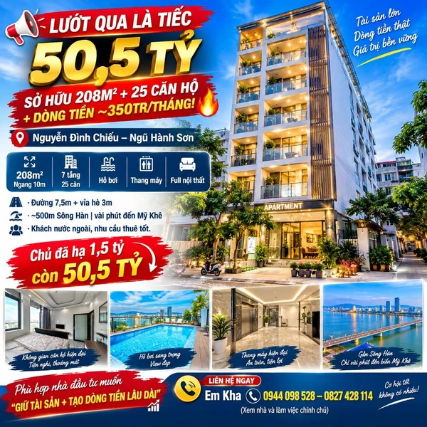 Bán shophouse 208m² 7 tầng 25 căn hộ Đà Nẵng 50,5 tỷ