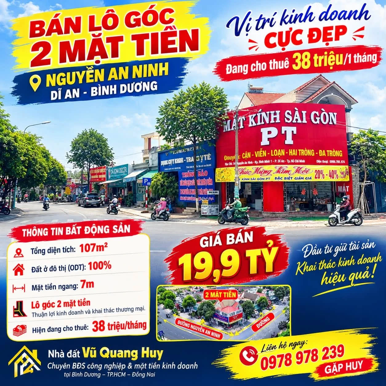 Bán lô góc 2 mặt tiền 107m² Nguyễn An Ninh, Dĩ An, Bình Dương 19.9 tỷ - Ảnh 1