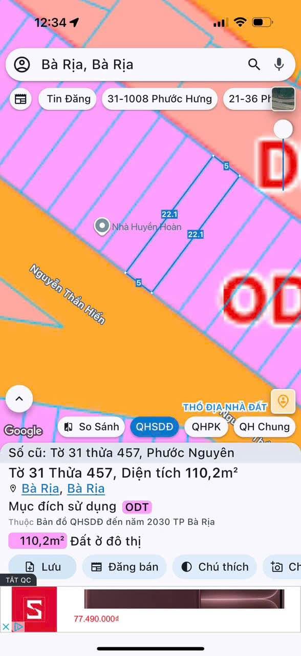 Bán lô đất 110m² Nguyễn Thần Hiến Bà Rịa - Ảnh thu nhỏ 3