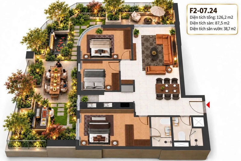 Bán căn hộ 3PN có sân vườn 126,2m² Đà Nẵng 5,164 tỷ