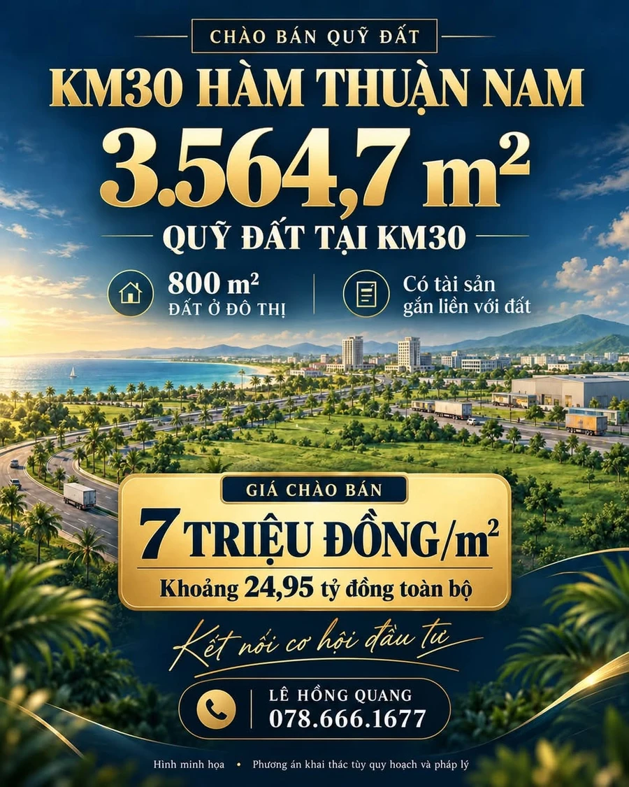 Bán quỹ đất 3.564,7 m² có 800 m² đất ở đô thị tại KM30 Hàm Thuận Nam - Ảnh 1