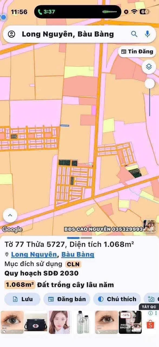 Bán đất Long Nguyên 1068m² 1,1 tỷ đối diện Saigonland - Ảnh 1