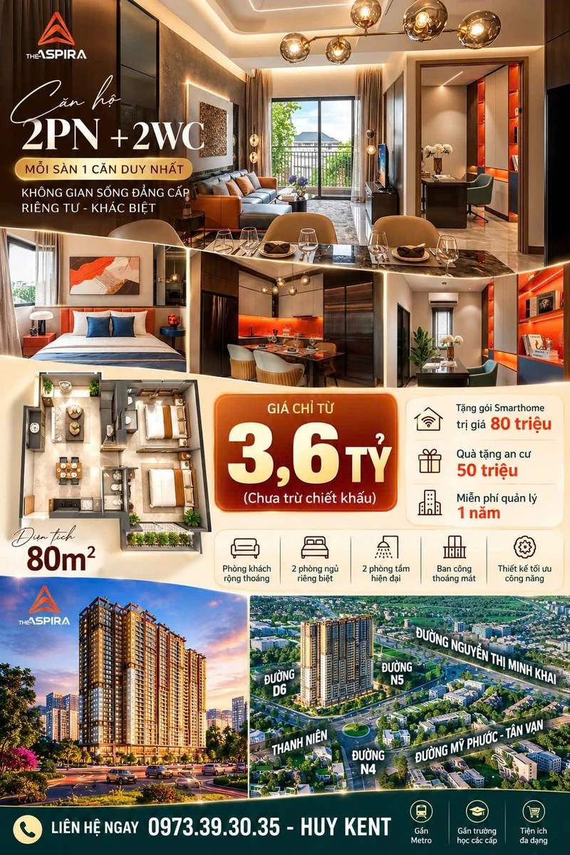 Căn studio 42m2 The Aspira Dĩ An 2 tỷ - Ảnh 1