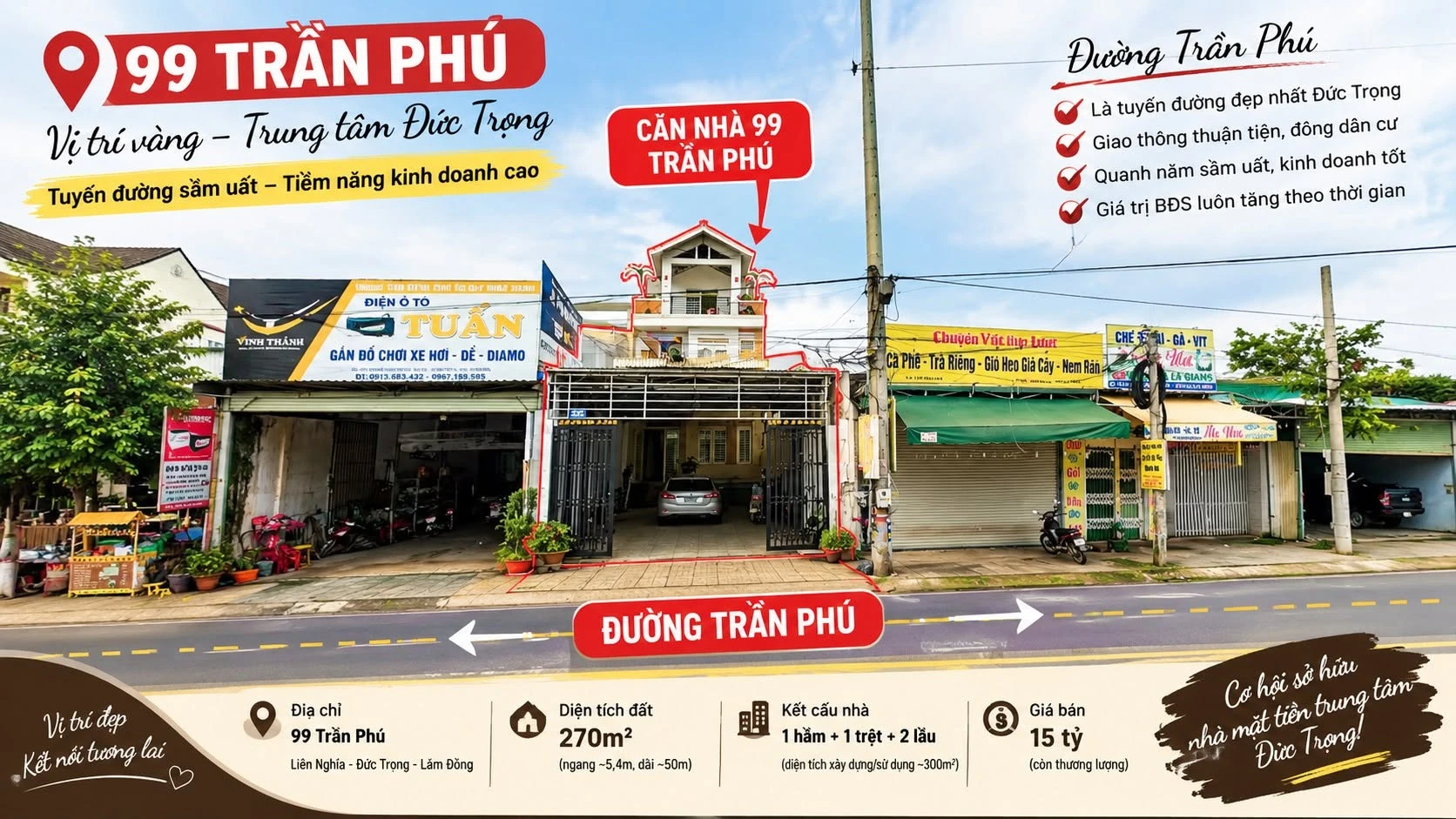 Bán nhà mặt tiền Đức Trọng 270m² 5 phòng ngủ 15 tỷ - Ảnh 1