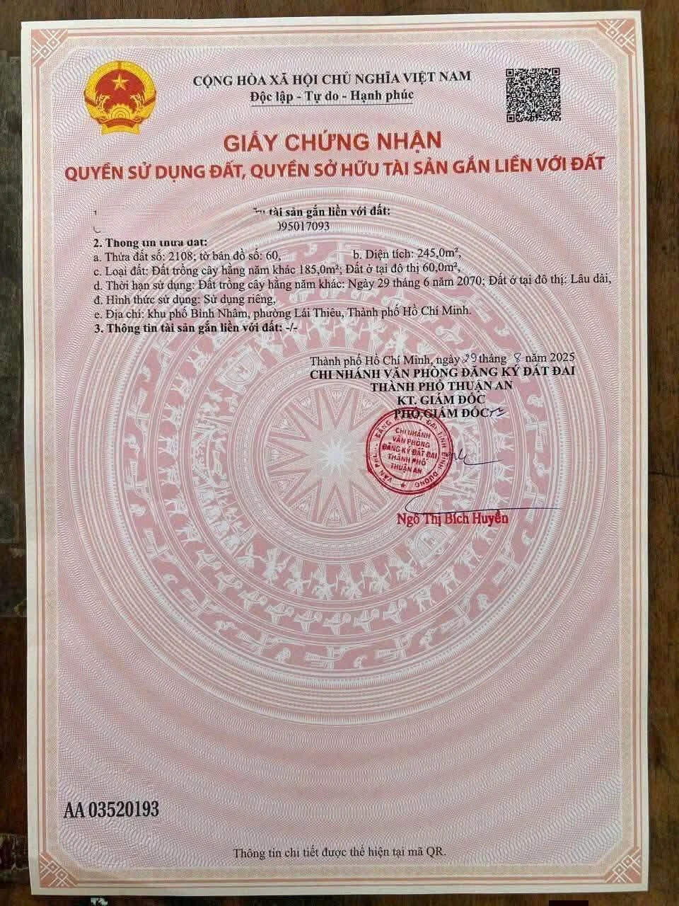 Bán đất mặt tiền Bình Nhâm 28, 245m², giá 3,5 tỷ, Lái Thiêu - Ảnh 1