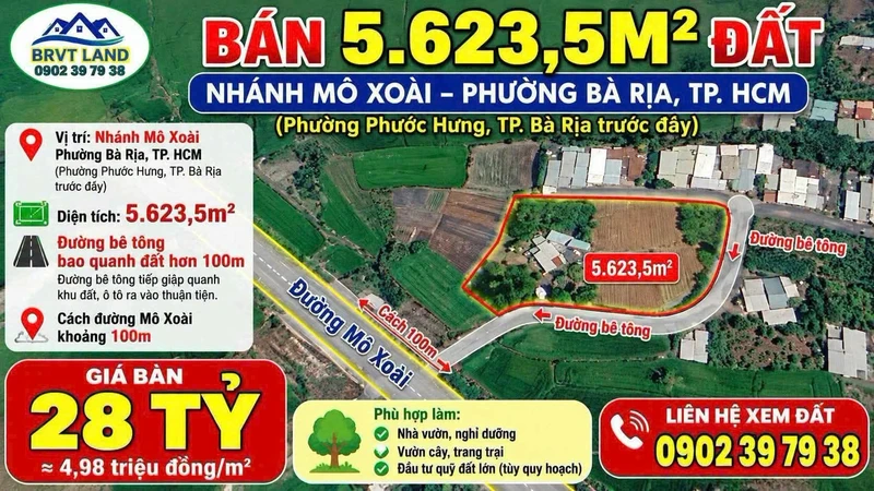 Bán 5.623,5m² đất Nhánh Mô Xoài, Bà Rịa