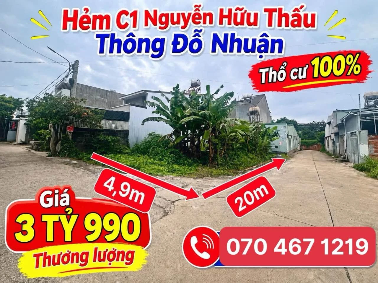 Bán đất hẻm Nguyễn Hữu Thấu 4,9m x 20m, 98m² Thủ Đức - Ảnh 1