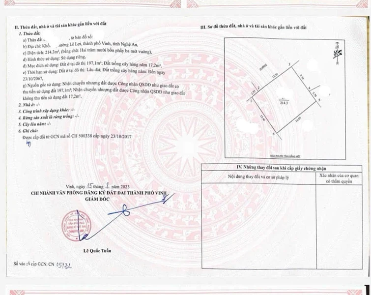 Bán đất 214m2 mặt tiền 10m Hoàng Xuân Hãn, TP Vinh