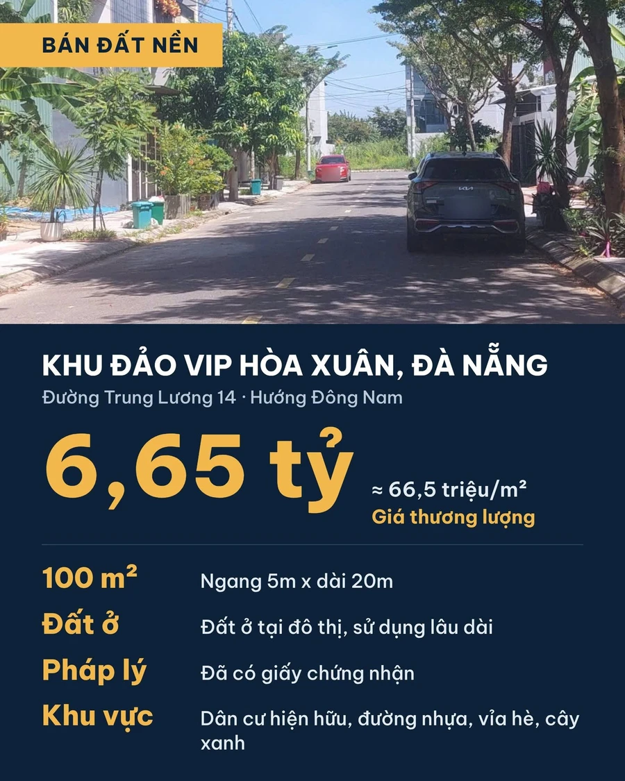 Bán đất 100m² Trung Lương 14, Hòa Xuân, Đà Nẵng, 6,65 tỷ - Ảnh 1