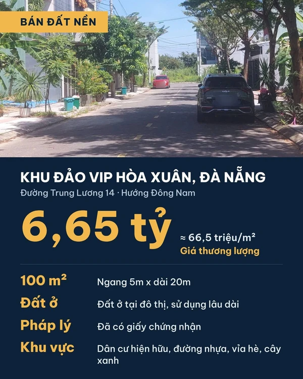 Bán đất 100m² Trung Lương 14, Hòa Xuân, Đà Nẵng, 6,65 tỷ