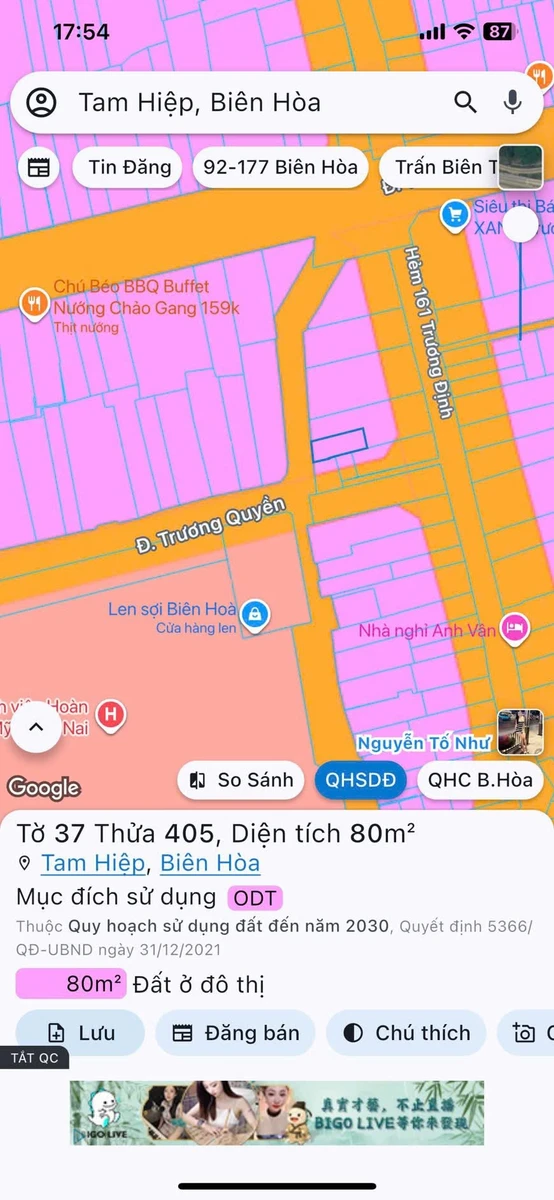 Bán lô đất mặt tiền kinh doanh 80m2 đường Trương Quyền, Phường Tam Hiệp, Đồng Nai - Ảnh thu nhỏ 3