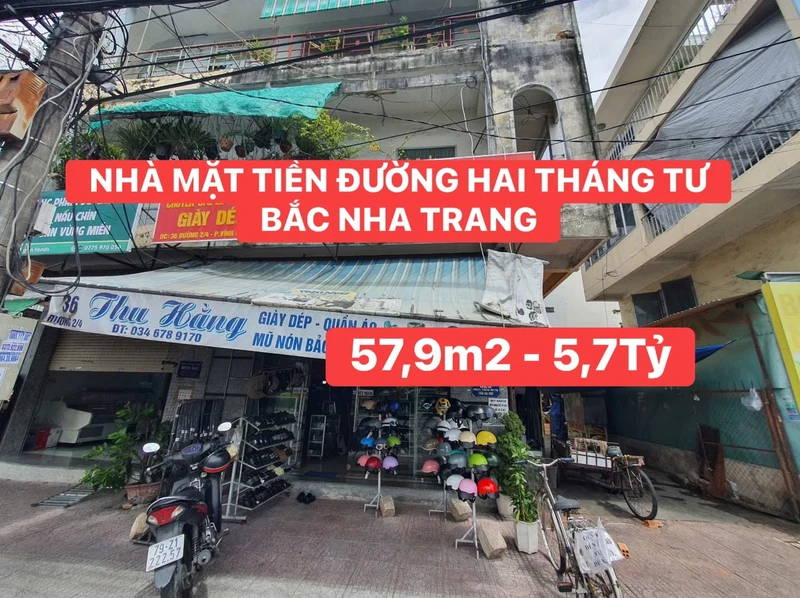 Bán nhà góc 2 mặt tiền đường 2/4, đối diện chợ Vĩnh Hải, Nha Trang, 57,9m2, 5,7 tỷ
