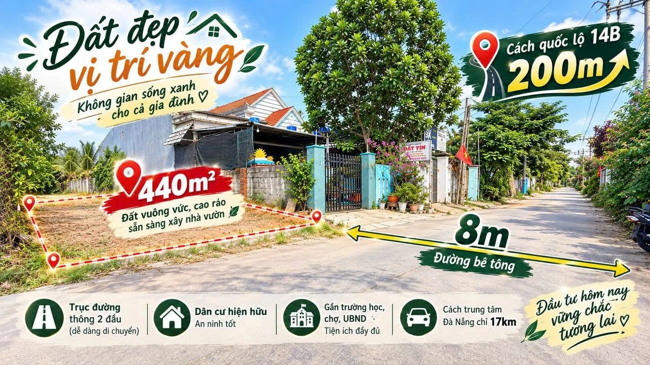 Bán đất 440m² gần Quốc lộ 14B, Đà Nẵng, giá 1,3 tỷ - Ảnh 1