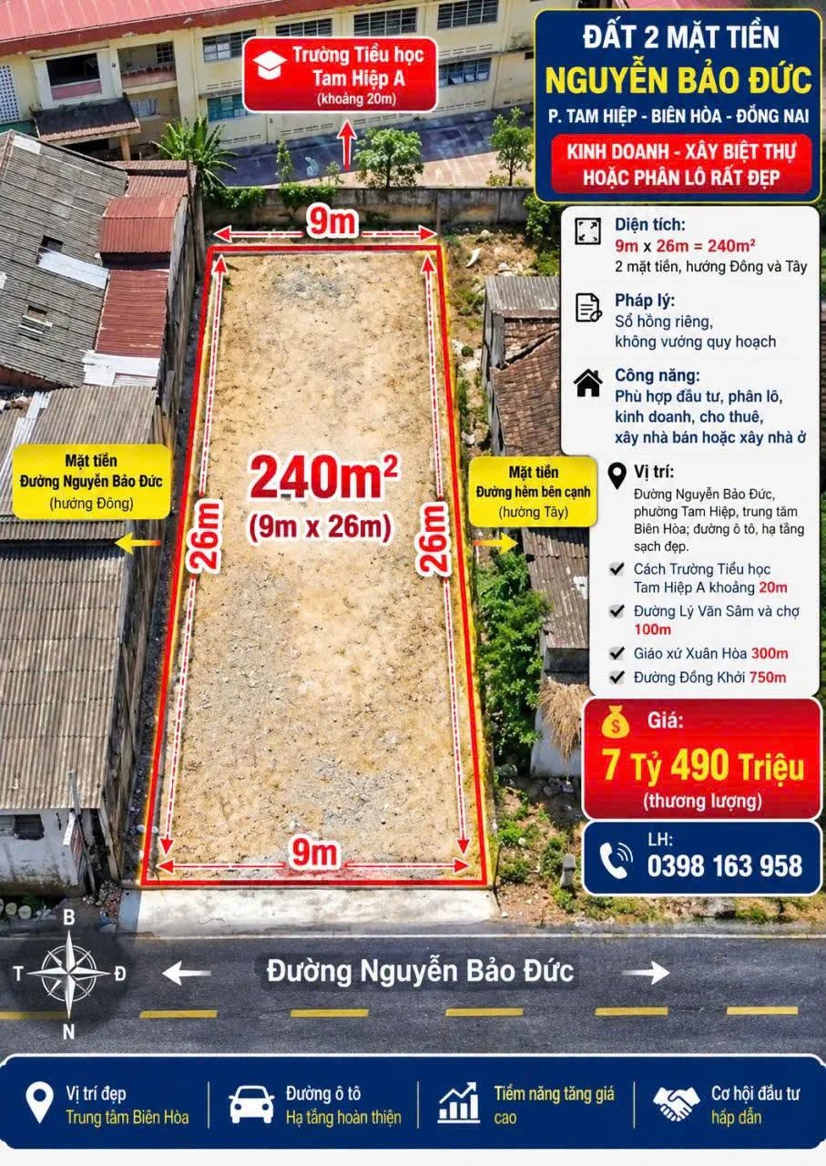 Bán đất 2 mặt tiền Nguyễn Bảo Đức, 240m², Biên Hòa - Ảnh 1