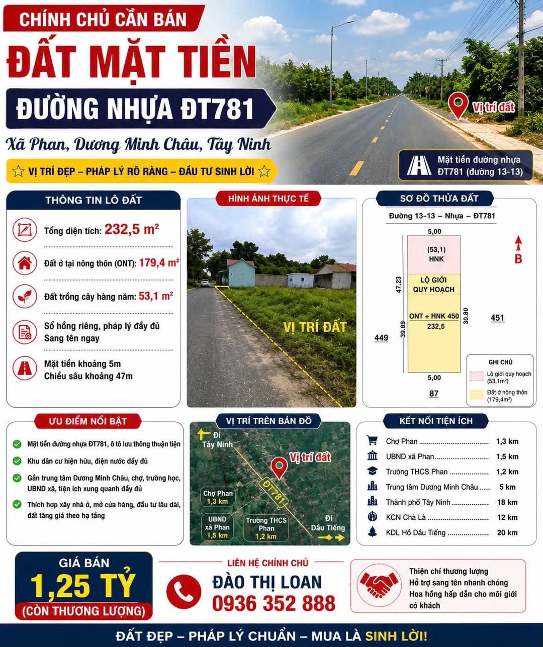 Bán đất mặt tiền 232,5m² Dương Minh Châu, Tây Ninh - Ảnh 1