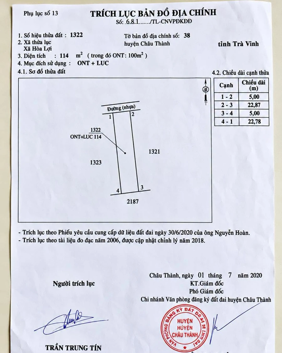 Bán đất thổ cư 100% 228m² Trà Vinh 1,1 tỷ - Ảnh 1