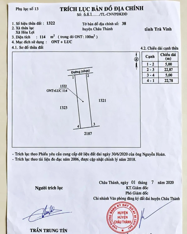 Bán đất thổ cư 100% 228m² Trà Vinh 1,1 tỷ