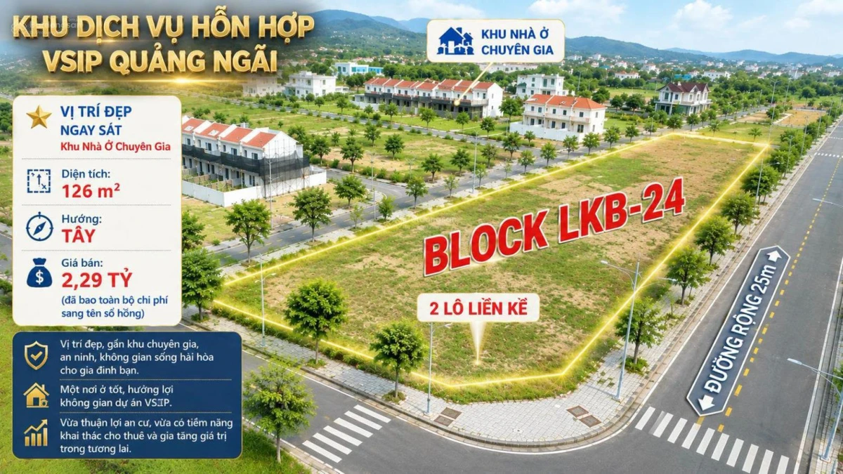 Bán đất mặt tiền đường 25m Khu dịch vụ hỗn hợp VSIP Quảng Ngãi - Đối diện trường học - Ảnh thu nhỏ 3