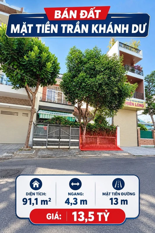 Bán đất mặt tiền 91m² Trần Khánh Dư, Nha Trang, 13,5 tỷ