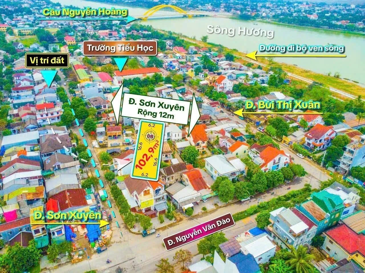 Bán mặt tiền đất Sơn Xuyên Huế 102,9m² gần Sông Hương - Ảnh 1