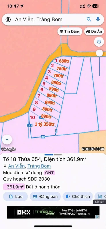 Bán 10 lô đất thổ cư sổ riêng 101-361m2 giá từ 680 triệu tại xã An Viễn, Đồng Nai