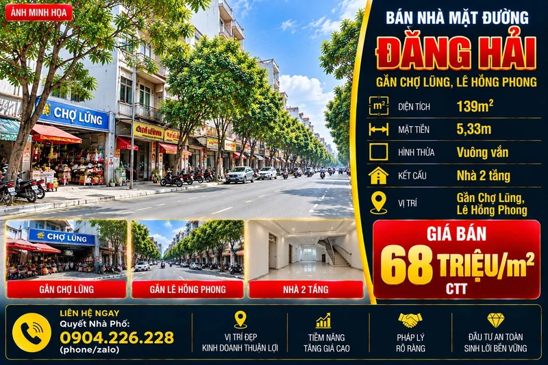Bán nhà 2 tầng mặt đường Đằng Hải 139m² Hải Phòng