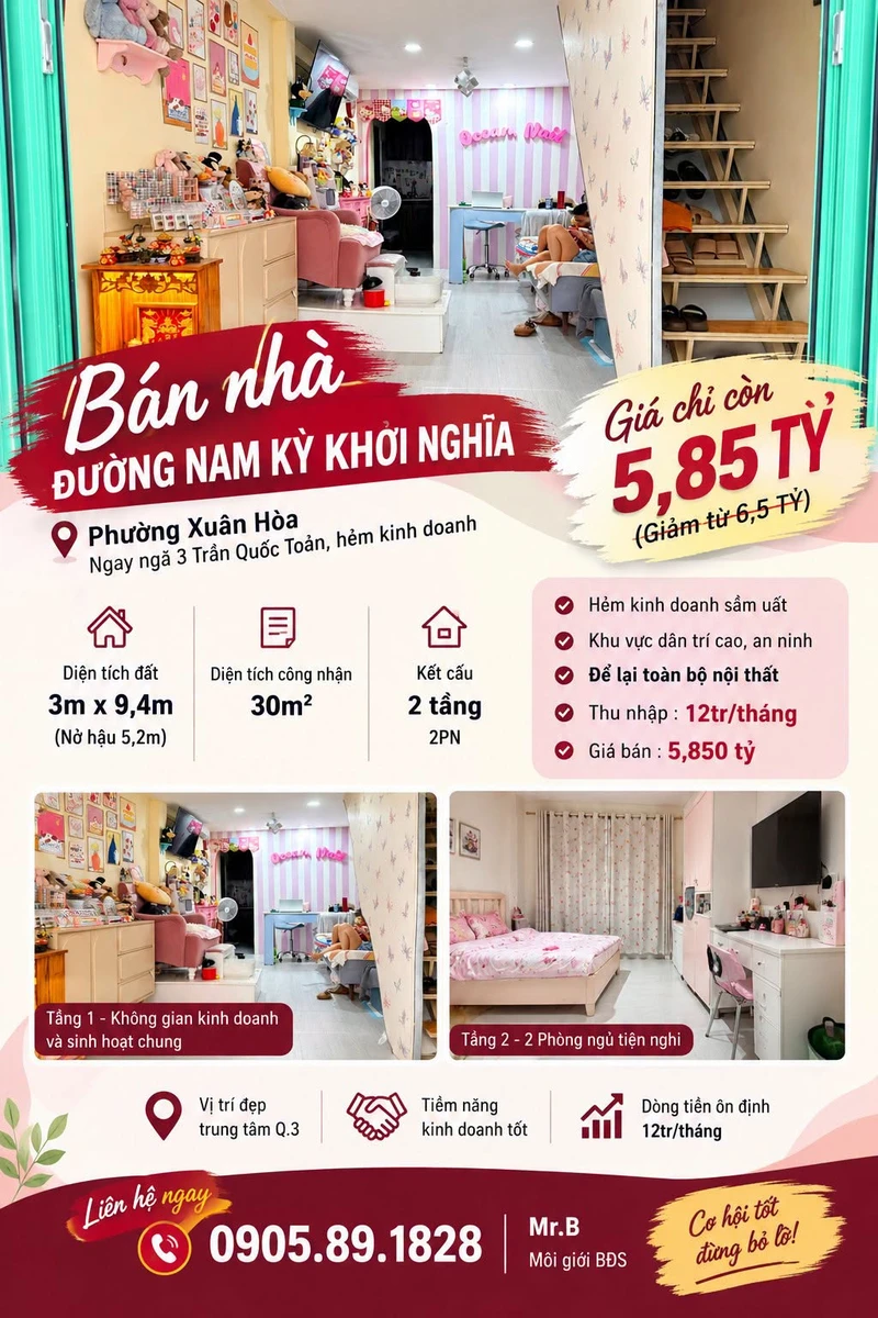 Bán nhà 2 tầng hẻm kinh doanh đường Nam Kỳ Khởi Nghĩa, Phường Xuân Hòa, giá 5,88 tỷ - Ảnh 1