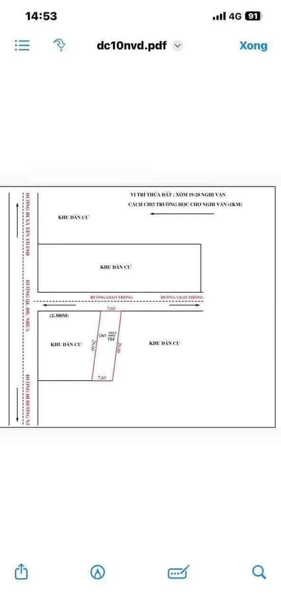 Bán đất F0 mặt tiền 7.6m sâu 26m Nghi Văn 800 triệu - Ảnh thu nhỏ 3