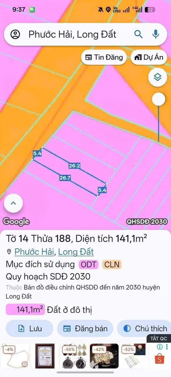 Bán đất Xã Phước Hải 140m², 980 triệu - Ảnh 1
