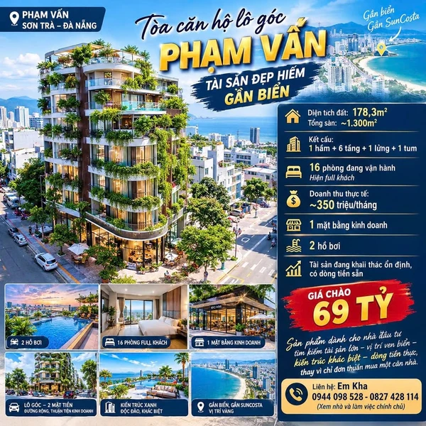 Bán shophouse lô góc Phạm Vấn 1.300m² 69 tỷ Đà Nẵng