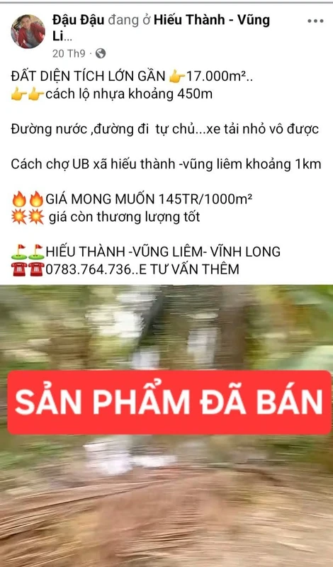 Bán đất 17.000m² Hiếu Thành Vũng Liêm Vĩnh Long