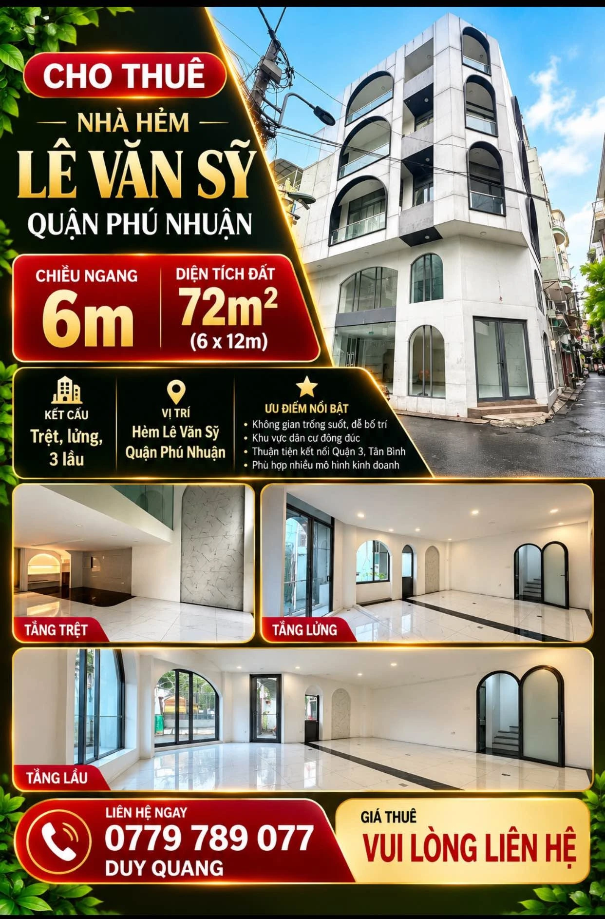 Cho thuê nhà hẻm Lê Văn Sỹ, Phú Nhuận, 72m², 45 triệu/tháng - Ảnh 1