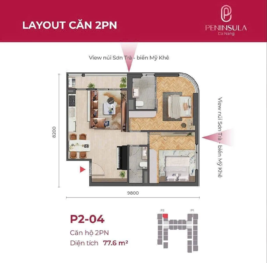 Bán căn hộ 2PN view Sông Hàn 77,6m² Đà Nẵng giá 4 tỷ - Ảnh thu nhỏ 3