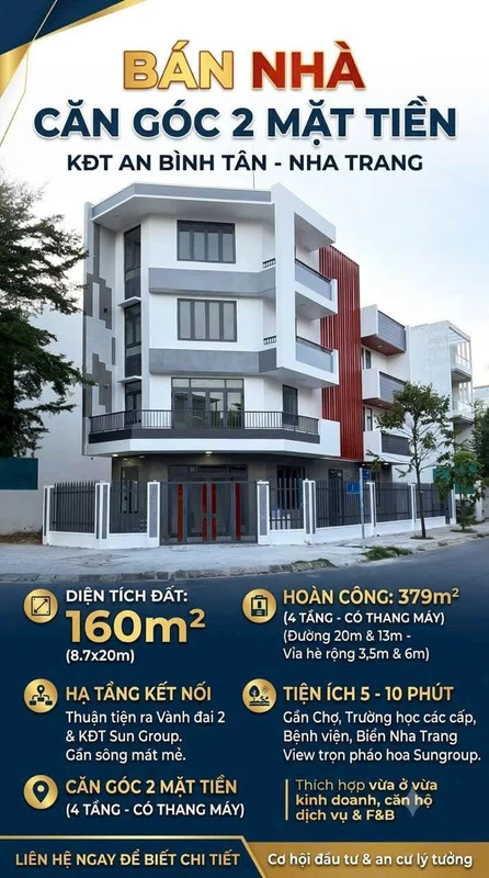 Bán nhà góc 4 tầng 379m2 An Bình Tân Nha Trang 16 tỷ