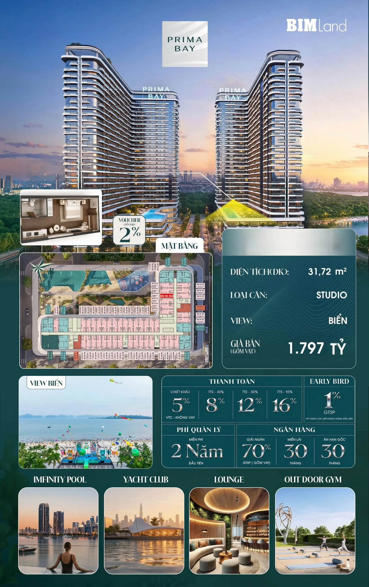 Bán studio Prima Bay 31,72m² view Vịnh Hạ Long 1,491 tỷ - Ảnh 1