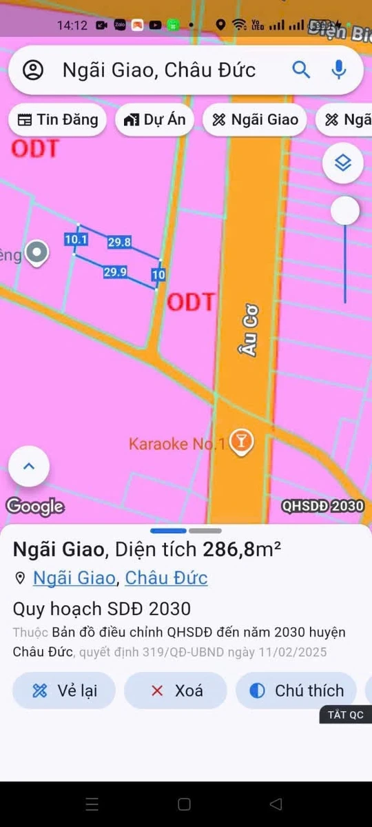 Bán đất 300m² mặt tiền hẻm xe ôtô Ngãi Giao BRVT 2 tỷ - Ảnh 1