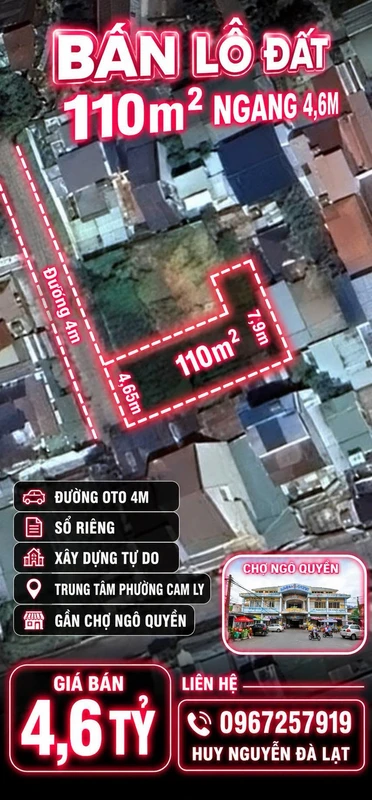 Bán đất xây dựng Ngô Quyền Đà Lạt 110m² giá 4 tỷ 6
