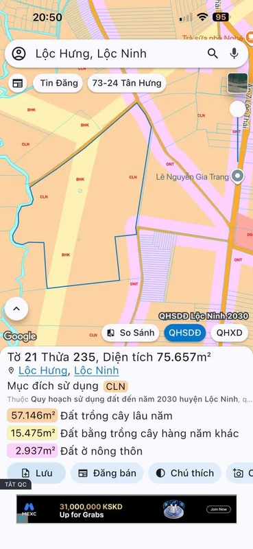 Bán đất 8ha Xã Lộc Hưng, Bình Phước, 2,2 tỷ/ha