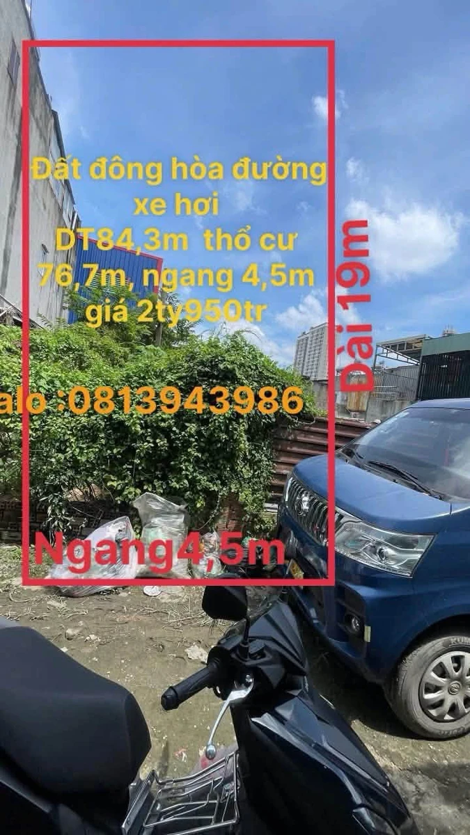 Bán lô đất 84.3m² Phường Đông Hòa giá 2.95 tỷ - Ảnh 1