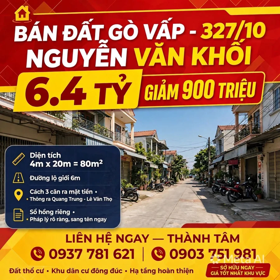 Bán đất 80m2 Nguyễn Văn Khối Gò Vấp giá 6.4 tỷ - Ảnh 1