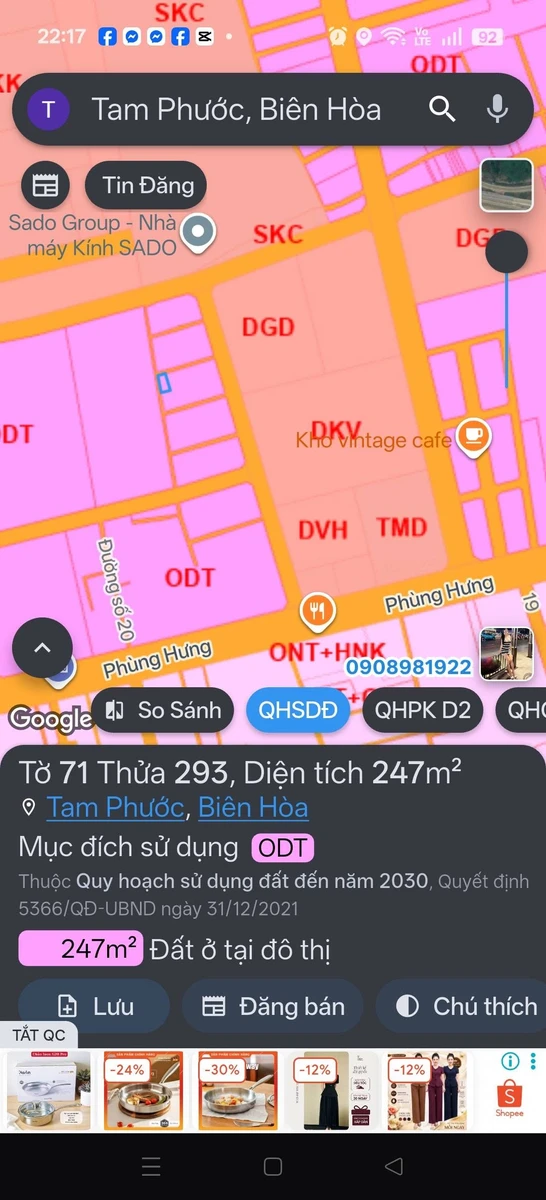 Bán lô đất ngộp 2 mặt tiền Tam Phước 220m² gần Phùng Hưng - Ảnh 1