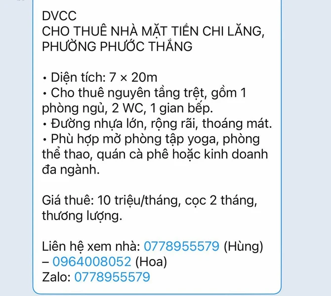 Cho thuê nhà mặt tiền Chi Lăng 140m² 1 PN tại Phước Thắng