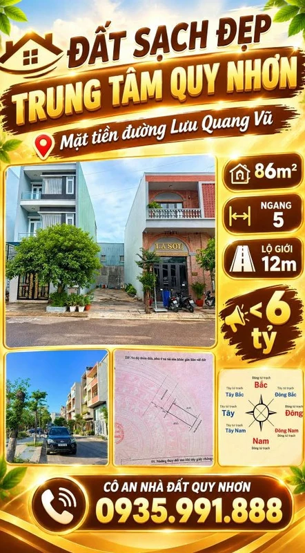 Bán đất mặt tiền Lưu Quang Vũ, Quy Nhơn, 86m², dưới 6 tỷ