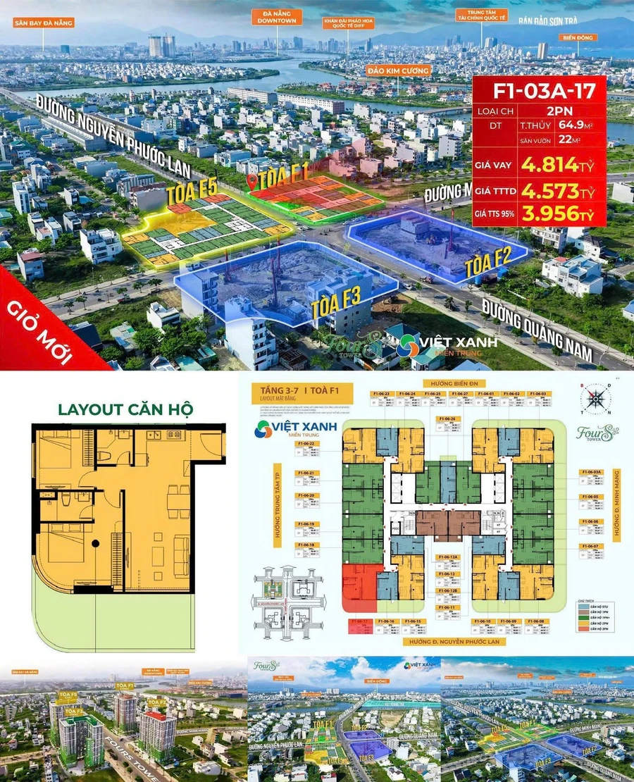 Bán căn hộ 2PN 64,9m² có sân vườn riêng 22m² tại Four Tower, Đà Nẵng - Ảnh thu nhỏ 2